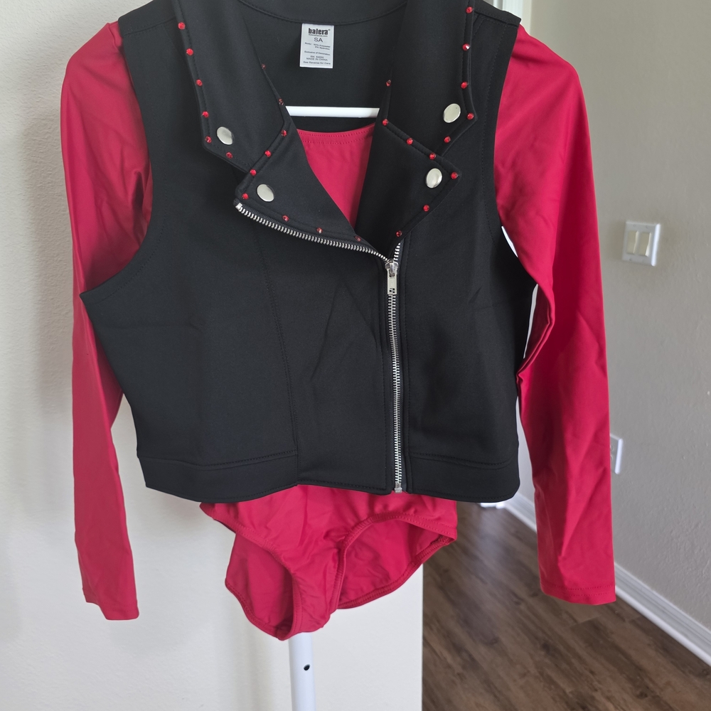 Balera Black And Red Jacket, Leotard, And Skirt Dance Costume